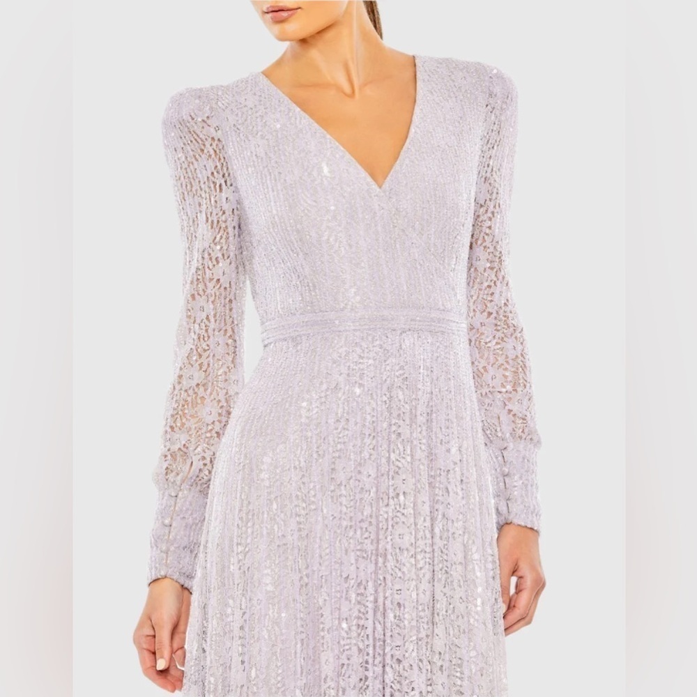 Mac Duggal 93679 NWT Beaded Lace Long Sleeve Wrap Over Gown - Picture 3 of 7